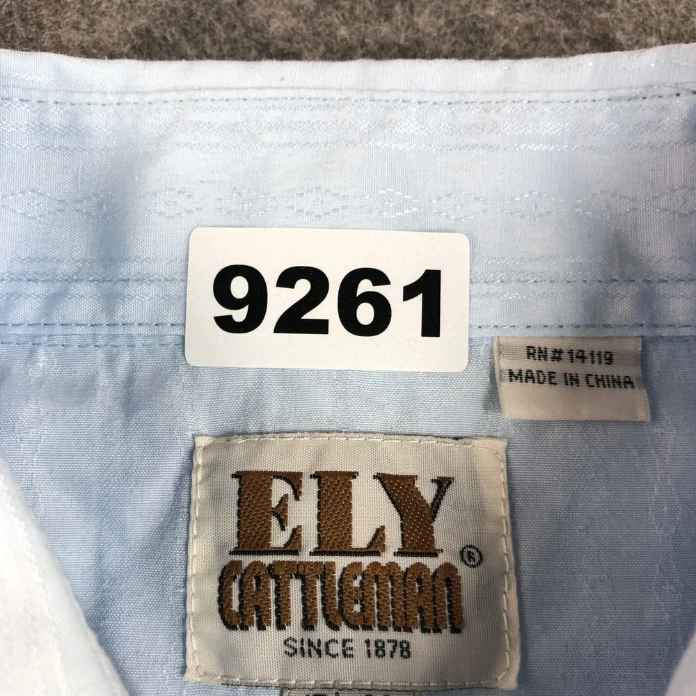 Ely Cattleman Mens M Blue Textured Cotton Western Snap Long Sleeve Shirt - Picture 13 of 13